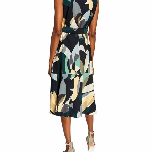 Lafayette 148 Abstract Telson Crepe Tie Belted Ruffle Midi Dress Sleeveless 4 - Picture 9 of 10